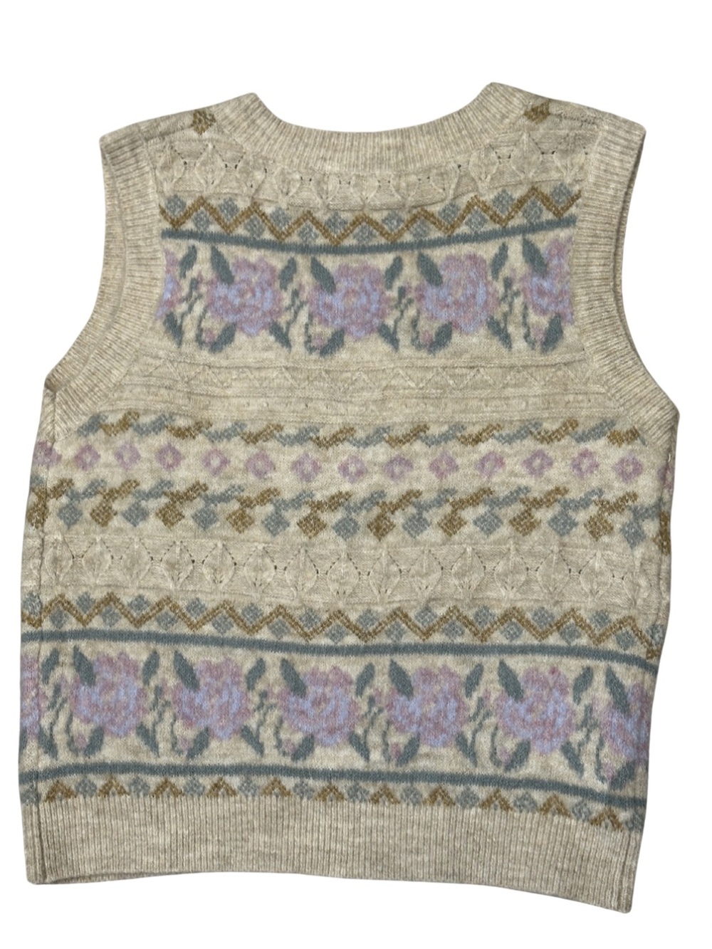 Lulus Floral Fair Isle Sweater Vest Women M Cream Cottagecore Boho Soft Knit - Picture 4 of 10